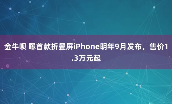 金牛呗 曝首款折叠屏iPhone明年9月发布，售价1.3万元起